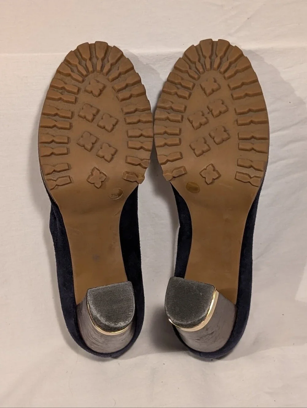 Tory Burch Navy Suede Block Heel Pumps